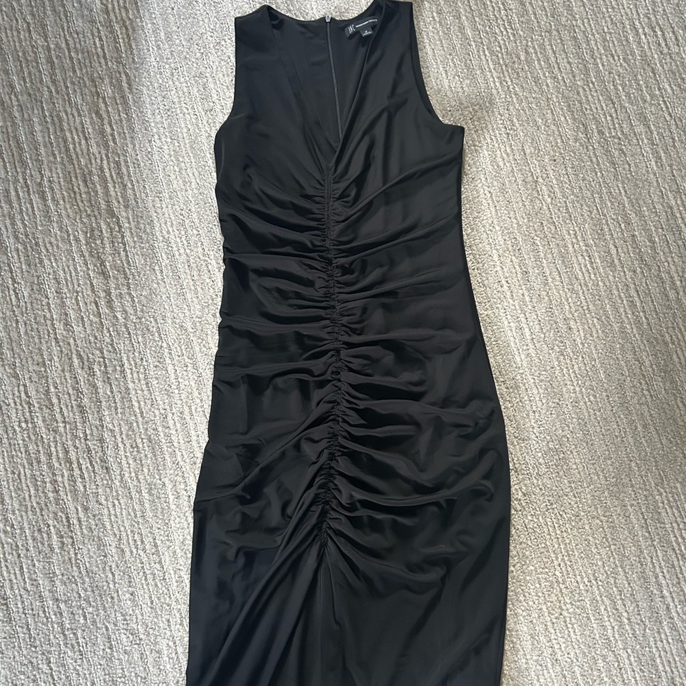 INC International Concepts Black Ruched Midi Dress